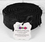 Soimoi 40Pcs Solid Black Precut Fabrics Strips Roll Up 1.5 Inches Cotton Jelly Rolls For Quilting