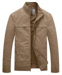 WenVen Men's Casual Sports Outerwear Washed Cotton Military Jacket (Khaki, 3XL)