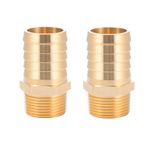 Brass Barbed Hose Fittings, 1-1/4" Barb to 1" NPT Male Pipe Adapter Air Hose Fitting Adapter (2 Pack)