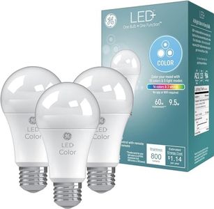 GE LED+ Color Changing A19 LED Light Bulbs with Remote, Indoor Multicolor Light, College Dorm Light, Dorm Room Essentials, Bedroom Light, 9.5W (3 Pack)