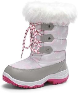 DREAM PAIRS Boys Girls Slip Resistant Faux Fur Lined Knee High Winter Snow Boots,Size 3 Little Kid,Grey/Pink,Nordic