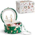 Vlando Christmas Gifts, Jewellery Box for Girls, Music Box with Ballerina, Gift Box for Kids, Childrens, Womens (Christmas Printed-Green)