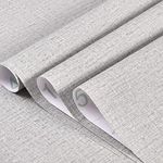 FUKU MON 24"x394" Grasscloth Peel and Stick Light Gray Wallpaper Thick Grey Fabric Self-Adhesive Faux Linen Textured Contact Paper Removable Wallpaper for Walls Living Room Bedroom Counter Top Liners