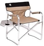 Coleman Deck Chair With Table, Comfortable Outdoor Camping Chair with foldables Side Table and Cup Holder, Padded Seat and Back Areas, Easy to Transport, Khaki