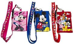 3 X Disney Mickey Minnie & Friends Lanyard with ID Badge Holder Wallet Coin Purse Ticket Key Chain, Red Blue Pink, 3 Count (Pack of 1)