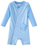 UMELOK Infant Swimwear Boy One Piece Full Zip with Long Sleeve UPF 50+ Sun Protection Swimsuit Sky Blue-Stripe,6M