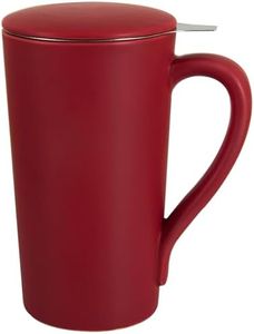 YINUOWEI Tea Cup with Infuser and Lid, 20oz Tea Mug with Handle, Dishwasher and Microwave Safe, Ceramic Strainer Cup Gifts for Steeping Loose Leaf tea Lovers, Red