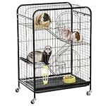 PawHut 36.6" H Metal Ferret Cage Small Animal Cage with Wheels, Metal FET Fence Playpen for Rabbit Chinchilla with Doors, Platforms, Ramps, Sliding Tray