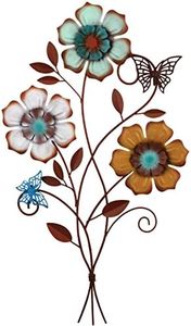 Moxweyeni Tricolor Flower Wall Decor Vintage Metal Wall Art Decor Rustic Hanging Wall Flowers Decorative Metal Floral Art for Home Living Room Bathroom Indoor Outdoor Decors, 15 x 9.1 Inch (1 Piece)