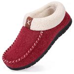 VeraCosy Women's Moccasin Slippers Warm Comfy Wool-felt Memory Foam Indoor House Shoes Wine Red, 10 US