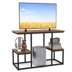 COSTWAY TV Stand for TVs up to 50 Inches, Industrial TV Cabinet Media Entertainment Center with Open Storage Shelves, Metal Frame Wooden TV Unit Console Table for Living Room Bedroom, Rustic Brown