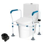 RELAX4LIFE Toilet Safety Frame, Adjustable Toilet Surround Frame Mobility Aids with Fixed Strap and Non-Slip Pads, Foldable Bathroom Safety Handrail Rails Stand for Disabled Elderly Pregnant