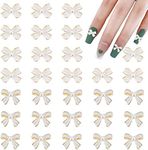 3D Nail Charms Bows, 30pcs Bow Knot Pearl Gems Nail Decorations for Nail Art, Silver Trim Nail Decor, Metal Alloy Nail Studs for Women Girl DIY Jewelry Cellphone Crafts (White)