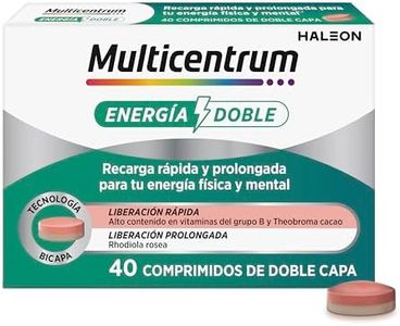 Multicentrum Energía Doble, Complemento Alimenticio con Biotina, Vitamina B, Rhodiola Rosea y Theobroma Cacao Para una Recarga Rápida y Prolongada de tu Energía, 40 Comprimidos de Doble Capa