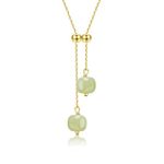 LOOYUUPEE Natural Hetian Jade Necklaces for Women, Dainty Green Jade Charm Pendant Adjustable Choker Necklaces, Good Luck Gift for Friends (925 Sterling Silver with Gold Plated)