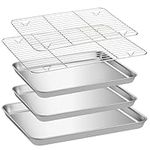 Navaris Baking Trays Set - 2 Quarter Sheet Pans and Rack 12.2" x 9.6" x 1" (31 x 24.5 x 2.5cm) - 1 Half Sheet Tray and Rack 15.7" x 11.8" x 1" (40 x 30 x 2.5cm)