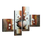 Wieco Art Huge Size Stretched and Framed Artwork 4 Panels 100% Hand-painted Modern Canvas Wall Art Elegant Flowers Paintings for Wall Decor Floral Oil Paintings on Canvas Art XL