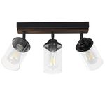 KEESFU 3-Light Track Lighting Kit,Black Semi Flush Mount Ceiling Light with 4 Rotatable Clear Glass Shades,Modern Farmhouse Lighting for Bathroom,Kitchen,Dining Room,Living Room,Hallway,Art Wall.