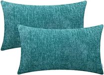 Pack of 2 CaliTime Cozy Bolster Pillow Covers Cases for Couch Sofa Home Decoration Solid Dyed Soft Chenille 12 X 20 Inches Teal