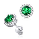 ChicSilver Green Earrings for Women Emerald Earrings May Birthstone Round Stud Earrings 925 Sterling Silver Earrings Hypoallergenic