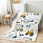 Cartoon Car Kids Fleece Throw Blanket Construction Sherpa Blanket Decor Equipment Trucks Plush Blanket Cartoon Car Excavator Tractor White Yellow Fuzzy Blanket Bedroom Flannal Blanket Throw 50"x60"