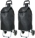 Set of 2 Hoppa 23inch 2 Wheel Lightweight Wheeled Shopping Trolley Shopper Cart, Large 47L Black