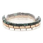 Rosemarie & Jubalee Women's Metal Chunky Elongated Nugget Bead Stacking Statement Stretch Bracelet Set of 3 6.5", Metal, no gemstone