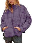 Bianstore Women's Oversized Splice Quilted Lightweight Puffer Jacket Casual Padded Coat(Purple-XL)