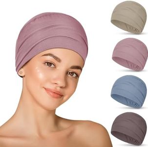 Zhengmy 4 Pcs Cotton Chemo Sleep Cap for Women, Soft Cancer Beanie Hat Headwear Turban Stretchy Skull Cap Hair Loss Head Wrap(Pink, Purple, Khaki, Blue-gray)
