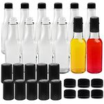 BELLE VOUS Pack of 12 Clear Glass Hot Sauce Bottles - 150ml / 5oz Condiment Bottles with Caps & Heat-Shrink Capsule Lids - Woozy Bottles for Hot Sauces, Oil, Liquor, Vinegar, Salad Dressings & More