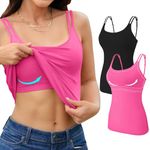 V FOR CITY 2 Pack Cotton Tank Tops for Women Built-in Shelf Bra Camisole Scoopneck Sleeveless Cami Shirt for Layering Black/Pink 2XL