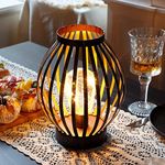 JHY Design Metal Cage LED Lantern Battery Powered,26cm Tall Cordless Accent Light with LED Edsion Style Bulb.Great for Weddings, Parties, Patio,Events for Indoors/Outdoors