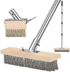 Pool Metal Scrub Brush, Cleaning Brush for Rough Surface with Long Handle, Floor Concrete Scrub Stiff Bristle, a Crack Weeder for Moss, Tough Stains on Concrete Grout Garden Garage Patio Pool