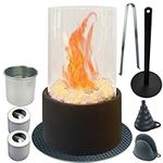 Tabletop Fire Pit/Bio Ethanol Fireplace,Portable Bioethanol Fireplace-Fuel Bio Ethanol Burner Heater with Windproof Glass,90 Min Burn Time Round Black,for Indoor Outdoor Camping