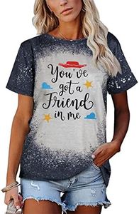 SUPEYA Youve Got A Friend in Me T-Shirt for Women Funny Letter Print Shirt Cute Graphic Short Sleeve Tees Tops, Bleach Black, Small