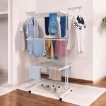 Benesta Cloth Stand for Drying Clothes Foldable | Stainless Steel 3-Tier Foldable Clothes Rack Hanger | Garment Laundry Racks for Indoor/Outdoor/Balcony - (3 Tier, White)