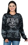 SHAUN Women's Fleece Round Neck Sweatshirt (150W1_M_Black3_M)