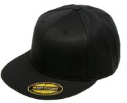 Flexfit Original Blank Flatbill Premium Fitted 210 Hat, Black, Small