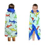 Hooded Bath Beach Towel for Kids - Shark - Large 50"x30" Inch Cotton Soft Absorbent with Hood for Toddler, Boys, Girls - Wrap/Bathrobe for Pool, travel, camping, swimming