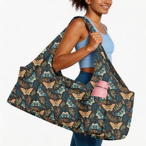 Adalore Women's Yoga Bag with Yoga Mat Carrier - Large Bohemian Butterfly Mat Pocket Fitness Tote for Pilates, Gym, Travel, Office&Beach