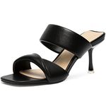 Zelaprox Women's Two Straps Kitten Heeled Slide Sandals Square Open Toe Low Heel Sandals Comfortable Dress Slip On Mules Shoes