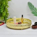 METALIZUM Metal German Gold Color Hamper Basket Tray for Pooja Plate Diwali, Wedding, Birthday Party - Gold Color Coated Plate with 3 Legs | Marriage Tray | Decorative Plates - Gold Finish (Model 2)