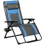 Outsunny Outdoor Zero Gravity Chair with Padded Seat, Folding Reclining Patio Lounge Chair with Recline Back, Cup Holder, Headrest, Footrest, for Poolside, Garden, 330lbs, Blue