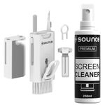 Sounce 8 in 1 Laptop Screen Cleaner, Cleaning kit for Mobile, iPhone, Airpods, Earbuds, Keyboard, Multifunctional Tool Gadget with 250Ml Cleaning Liquid Spray - White