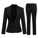 YYNUDA Women Suit 2 Pieces Stand up Collar One Button Ladies Office Suit Business Blazer + Trousers Black XL