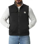 TUAOVA Men's Loose Fit Washed Duck Fleece-Lined Waterproof Workwear Mock-Neck Vest(Black,M)