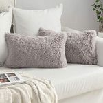 MIULEE Pack of 2 Luxury Faux Fur Throw Pillow Cover Deluxe Decorative Plush Pillow Case Cushion Cover Shell for Sofa Bedroom Car 12 x 20 Inch Grey