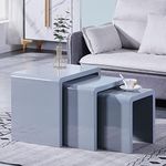 GOLDFAN High Gloss Nest of Tables Set of 3 Coffee Tables Nesting Table Wooden Side End Tables Lamp Tables for Living Room,Grey