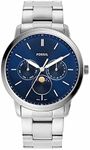 Fossil Men's Neutra Stainless Steel Quartz Moonphase Multifunction Watch, Silver/Blue, One Size, Neutra Minimalist Multifunction Stainless Steel Watch - FS5907