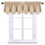 NICETOWN Valances for Kitchen Windows - Elegant 52 inches by 18 inches Scalloped Pole Pocket Short Valance Panels for Nursery/Living Room/Bedroom/Small Window, Biscotti Beige, 1 Pair